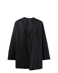 Chemise à manches longues en lin à rayures verticales noire Yohji Yamamoto