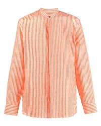 Chemise à manches longues en lin à rayures verticales orange Etro