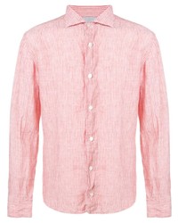 Chemise à manches longues en lin à rayures verticales rose