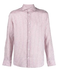 Chemise à manches longues en lin à rayures verticales rose Altea