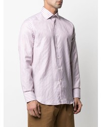 Chemise à manches longues en lin à rayures verticales rose Canali