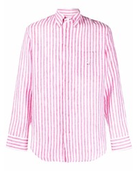 Chemise à manches longues en lin à rayures verticales rose Etro
