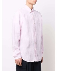 Chemise à manches longues en lin à rayures verticales rose Polo Ralph Lauren