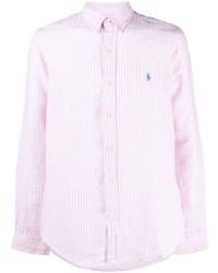 Chemise à manches longues en lin à rayures verticales rose Ralph Lauren Collection