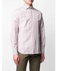 Chemise à manches longues en lin à rayures verticales rose Corneliani