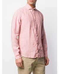 Chemise à manches longues en lin à rayures verticales rose Eleventy