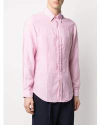 Chemise à manches longues en lin à rayures verticales rose Polo Ralph Lauren