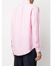 Chemise à manches longues en lin à rayures verticales rose Polo Ralph Lauren