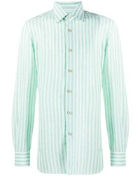 Chemise à manches longues en lin à rayures verticales vert menthe