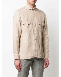 Chemise à manches longues en lin beige Barba