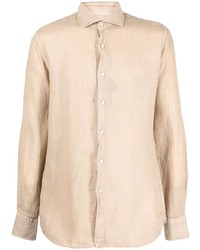 Chemise à manches longues en lin beige Dell'oglio