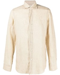 Chemise à manches longues en lin beige Finamore 1925 Napoli