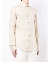 Chemise à manches longues en lin beige Emporio Armani