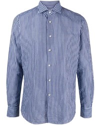 Chemise à manches longues en lin blanc et bleu marine