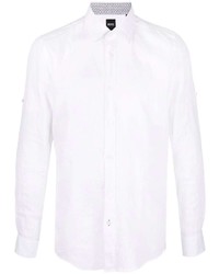 Chemise à manches longues en lin blanche BOSS