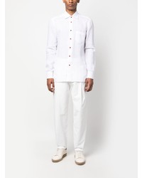 Chemise à manches longues en lin blanche Kiton