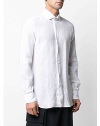 Chemise à manches longues en lin blanche Mazzarelli