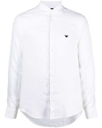 Chemise à manches longues en lin blanche Emporio Armani