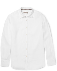 Chemise à manches longues en lin blanche Canali