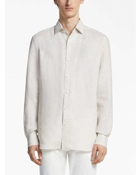 Chemise à manches longues en lin blanche Zegna