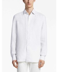 Chemise à manches longues en lin blanche Zegna