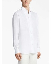 Chemise à manches longues en lin blanche Zegna