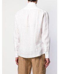 Chemise à manches longues en lin blanche Brunello Cucinelli