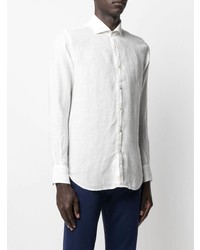 Chemise à manches longues en lin blanche Canali