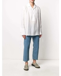 Chemise à manches longues en lin blanche Loewe