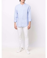 Chemise à manches longues en lin bleu clair Z Zegna