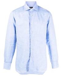 Chemise à manches longues en lin bleu clair Barba