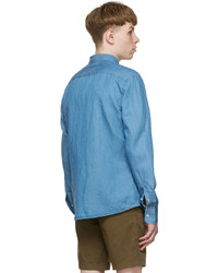 Chemise à manches longues en lin bleu clair BOSS