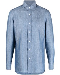 Chemise à manches longues en lin bleu clair Borrelli