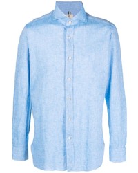 Chemise à manches longues en lin bleu clair Borrelli