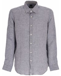 Chemise à manches longues en lin bleu clair BOSS