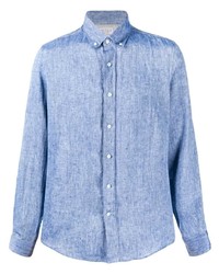 Chemise à manches longues en lin bleu clair Brunello Cucinelli