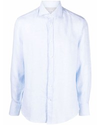 Chemise à manches longues en lin bleu clair Brunello Cucinelli