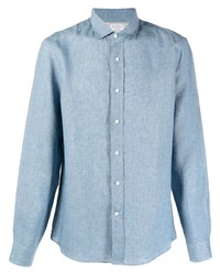 Chemise à manches longues en lin bleu clair Brunello Cucinelli