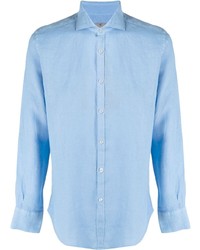Chemise à manches longues en lin bleu clair Canali