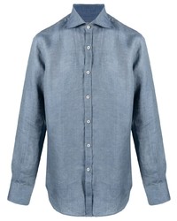 Chemise à manches longues en lin bleu clair Canali