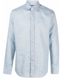 Chemise à manches longues en lin bleu clair Canali