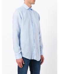 Chemise à manches longues en lin bleu clair Massimo Alba