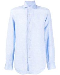 Chemise à manches longues en lin bleu clair Corneliani