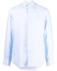 Chemise à manches longues en lin bleu clair Corneliani