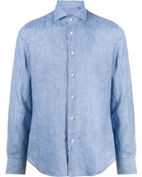 Chemise à manches longues en lin bleu clair Corneliani