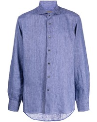 Chemise à manches longues en lin bleu clair Corneliani