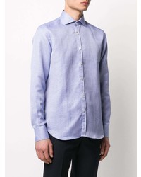 Chemise à manches longues en lin bleu clair Canali