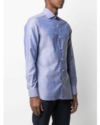 Chemise à manches longues en lin bleu clair Isaia