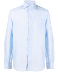 Chemise à manches longues en lin bleu clair D4.0