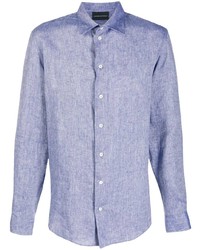 Chemise à manches longues en lin bleu clair Emporio Armani